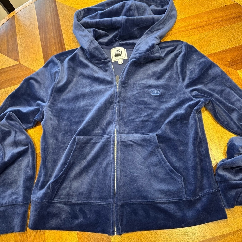 Juicy Couture Velour Zip-Up Hoodie in Navy